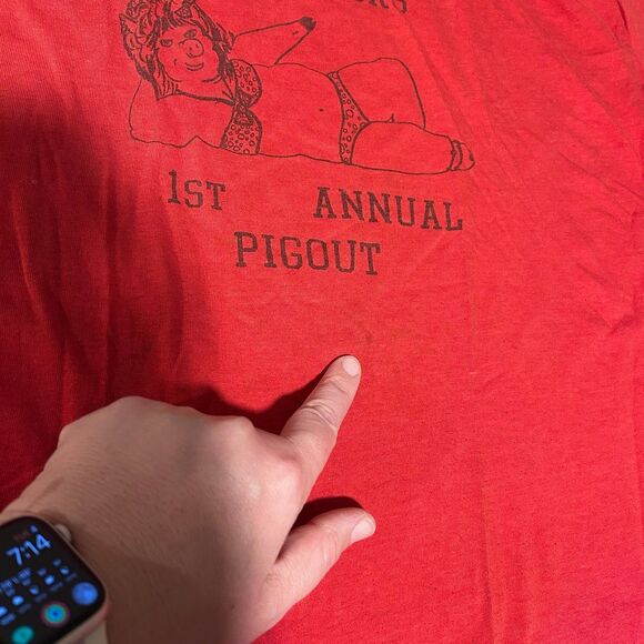 Vintage 1990 Lot of 2 Single Stitch Pig Graphic Sidetracks Tshirts Green Red XXL - Picture 6 of 12